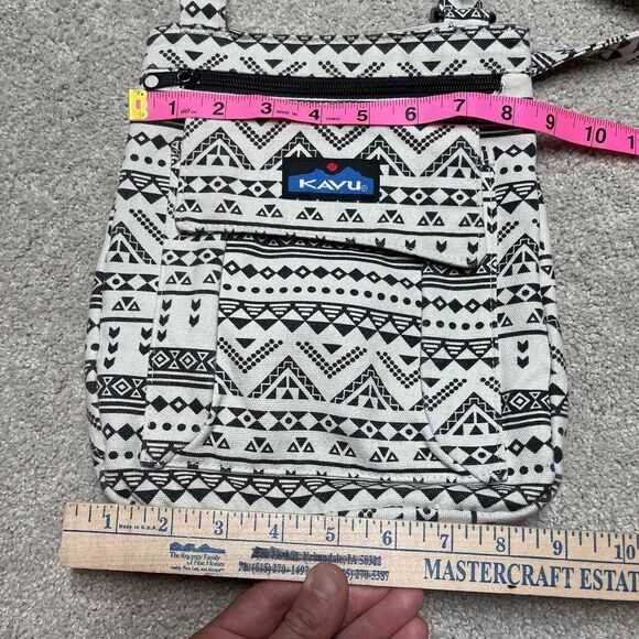 Kavu Mini Keeper Canvas Crossbody Bag Black White Geometric Aztec Small Purse - Picture 16 of 16